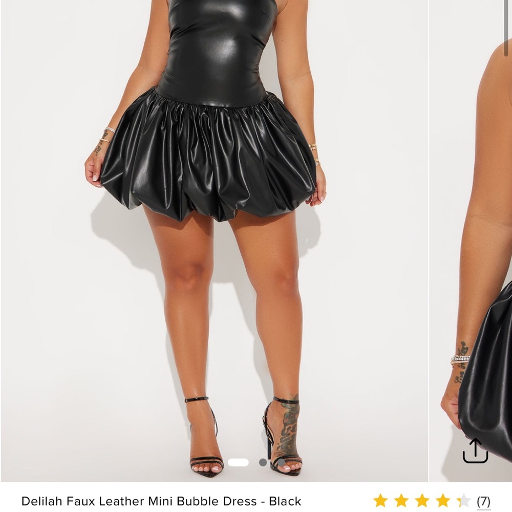 Delilah Faux Leather Mini Bubble Dress - Black